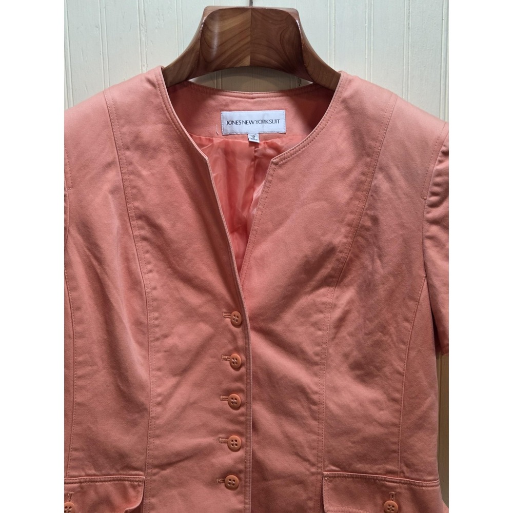 Jones New York Suit Jacket Womens 12 Pink‎ Short Sleeve Button Front Career